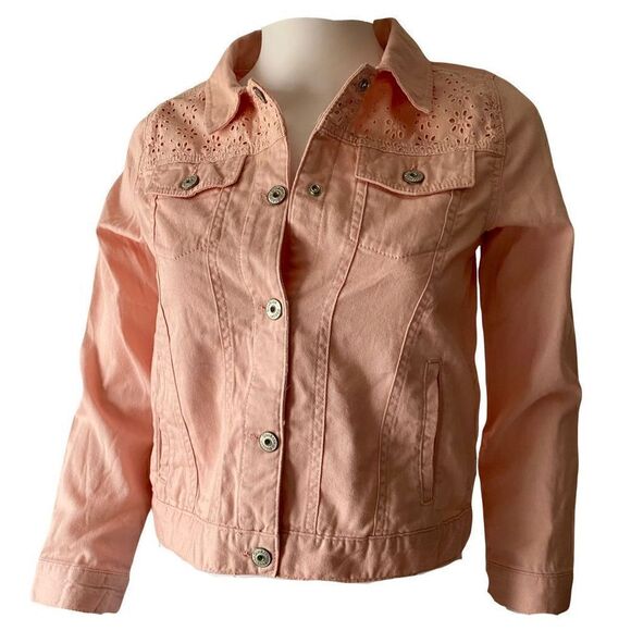 Oshkosh Pink Denim Jacket with lace yoke, Sz:14 NWT - Picture 1 of 10